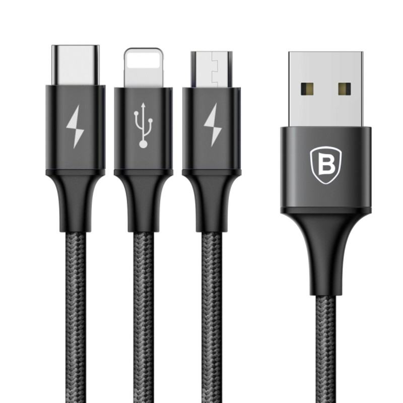 Кабель Baseus Rapid Series 3-in-1 Cable M+L+T 3A 1.2m Black