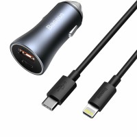 АЗП Baseus Golden Contactor Pro Dual Car Charger U+C 40W (With Cable Type-C/ iP 1m) Dark Grey АЗП Baseus Golden Contactor Pro Dual Car Charger U+C 40W (With Cable Type-C/ iP 1m) Dark Grey