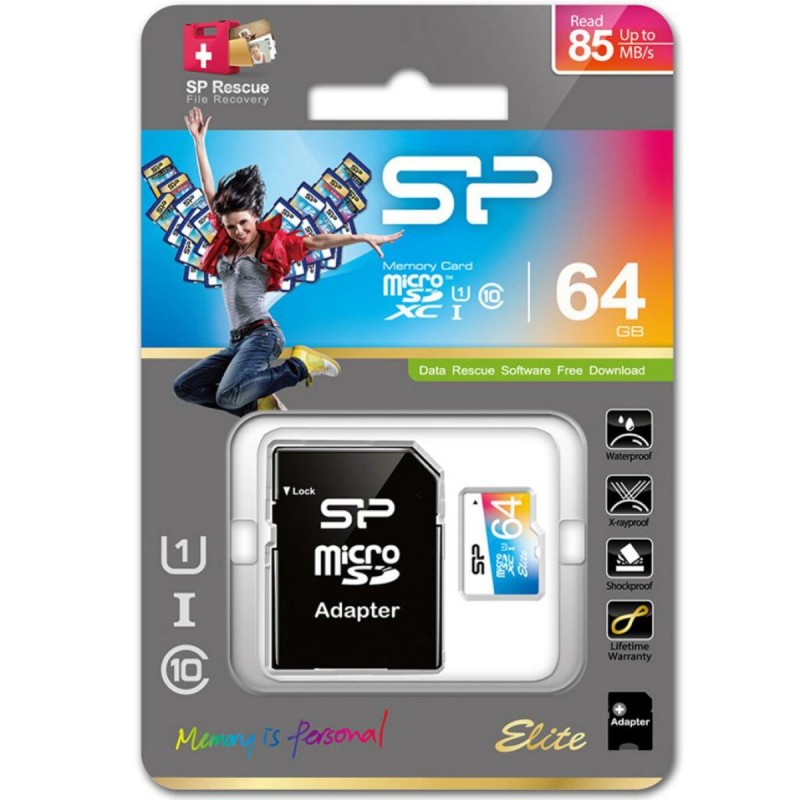 microSDXC (UHS-1) SiliconPower Elite Color 64Gb class 10 (adapter SD)