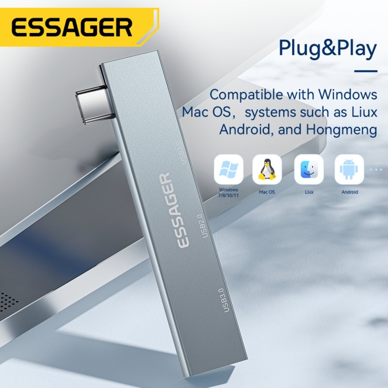 Хаб Essager Fengyang 3 in 1 Splitter  grey (EHBC03-FY0G-P)