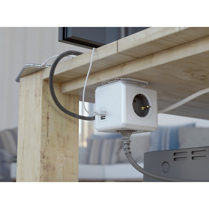 Мережевий подовжувач Allocacoc PowerCube Extended з заземленням 4 розетки 2 USB 1.5 м, сірий