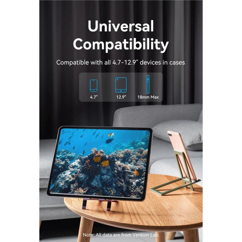 Тримач для телефону  Vention Portable Cell Phone Stand Holder for Desk Aluminum Alloy Type Gray (KCZH0)