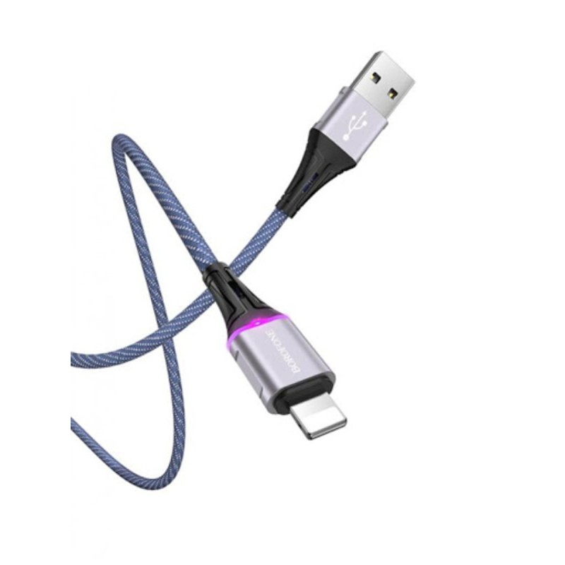 Кабель BOROFONE BU25 USB to Micro, 2.4A, 1.2m, nylon, aluminum connectors, light indicator, Blue