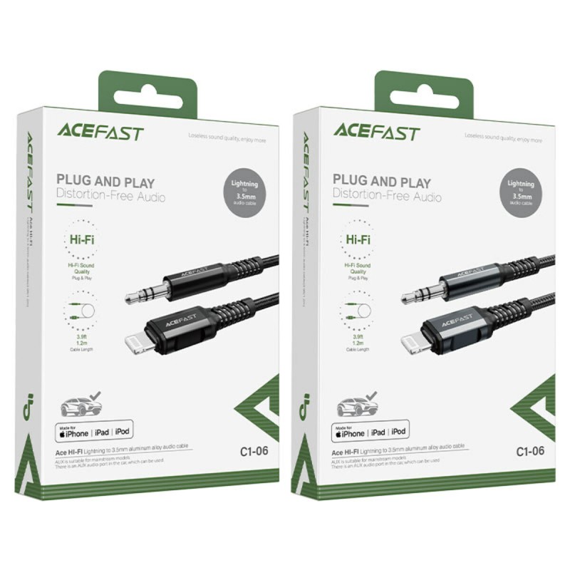 Кабель ACEFAST C1-06 Lightning to 3.5mm aluminum alloy audio cable Black