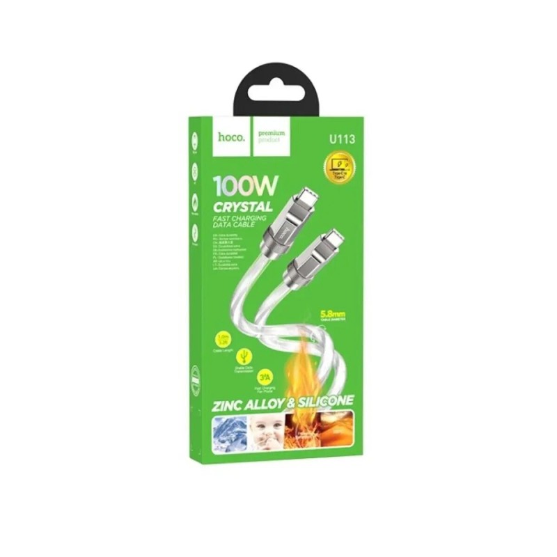 Кабель HOCO U113 Solid 100W silicone charging data cable Type-C Silver