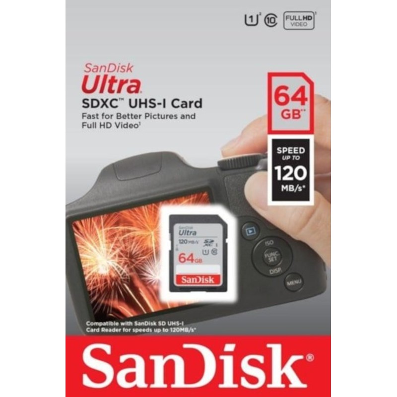 SDXC (UHS-1) SanDisk Ultra 64Gb class 10 (120Mb/s)