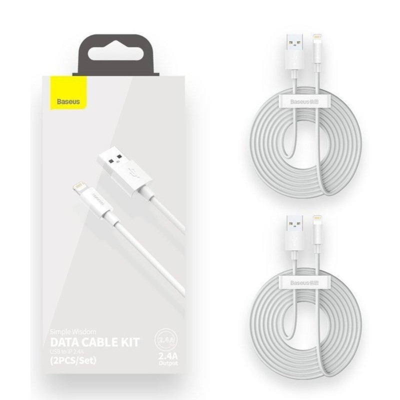 Кабель Baseus Simple Wisdom Data Cable Kit USB to iP 2.4A (2PCS/Set) 1.5m White