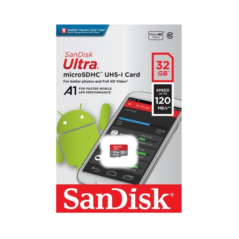 microSDHC (UHS-1) SanDisk Ultra 32Gb class 10 A1 (120Mb/s)