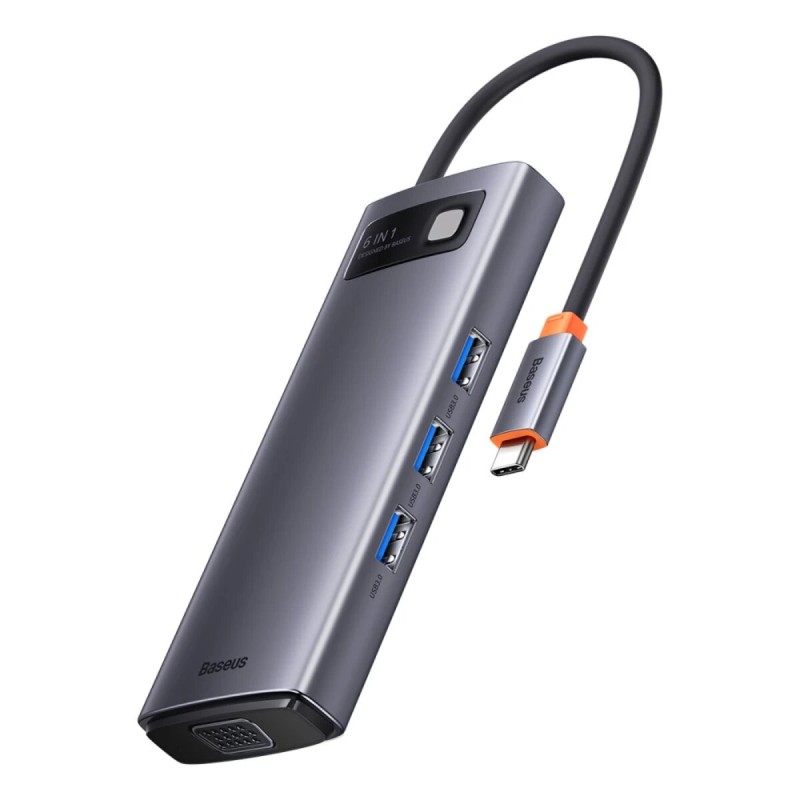 USB-Hub Baseus Metal Gleam Series 6-in-1 Multifunctional Type-C HUB Docking Station Gray (Type-C to HDMI*1+USB3.0*3+PD*1+VGA*1)