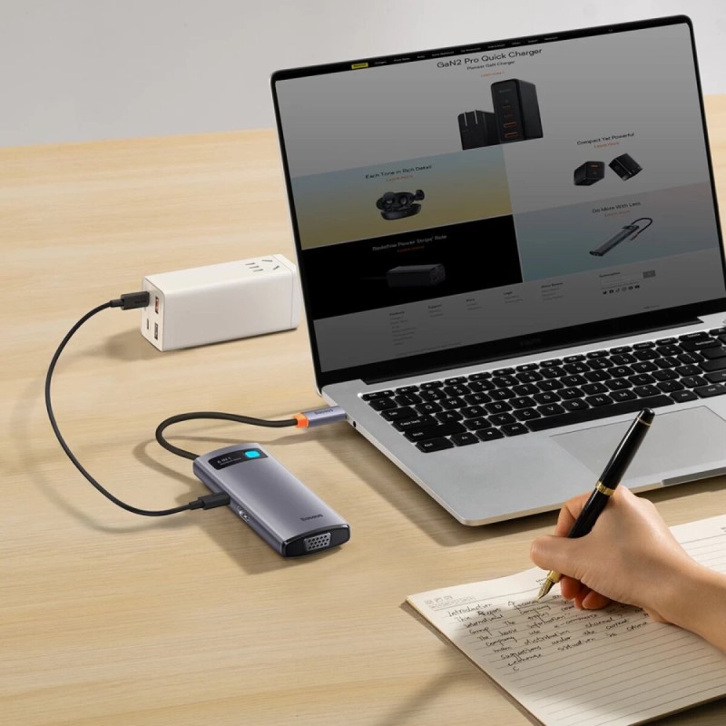 USB-Hub Baseus Metal Gleam Series 6-in-1 Multifunctional Type-C HUB Docking Station Gray (Type-C to HDMI*1+USB3.0*3+PD*1+VGA*1)