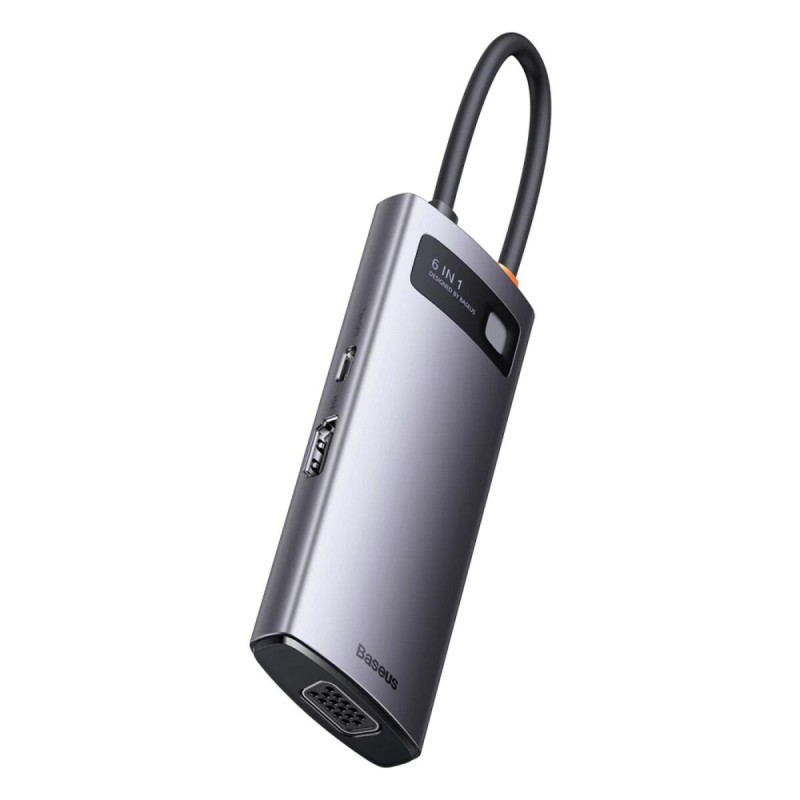 USB-Hub Baseus Metal Gleam Series 6-in-1 Multifunctional Type-C HUB Docking Station Gray (Type-C to HDMI*1+USB3.0*3+PD*1+VGA*1)