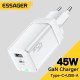 Мережевий зарядний пристрій Essager Zhiqi 45W GaN Travel Charger A+C EU  white (ECTCA-ZQB02-Z)