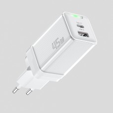 Мережевий зарядний пристрій Essager Zhiqi 45W GaN Travel Charger A+C EU  white (ECTCA-ZQB02-Z)