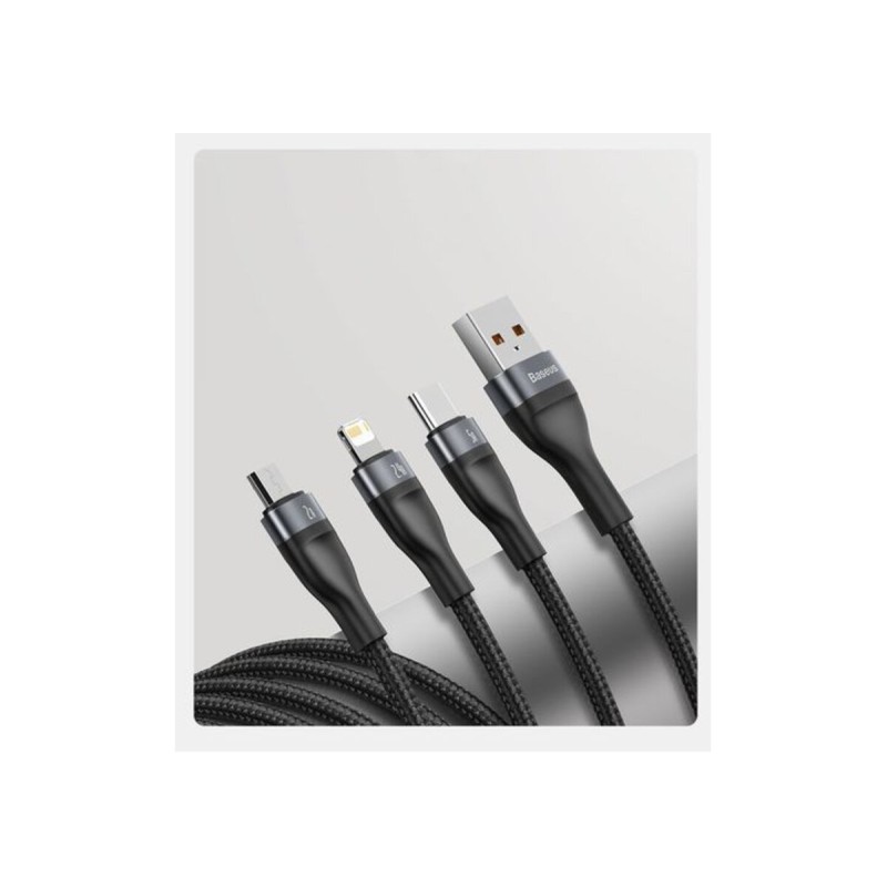 Кабель Baseus Flash Series One-for-three Fast Charging Data Cable USB to M+L+C 5A 1.2m Gray+Black
