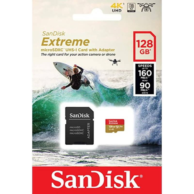 microSDXC (UHS-1 U3) SanDisk Extreme Action 128Gb class 10  A2 V30 (R160MB/s) (adapter SD)