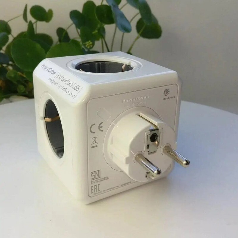 Мережевий розгалужувач Allocacoc PowerCube Original з заземленням 5 розеток, cірий