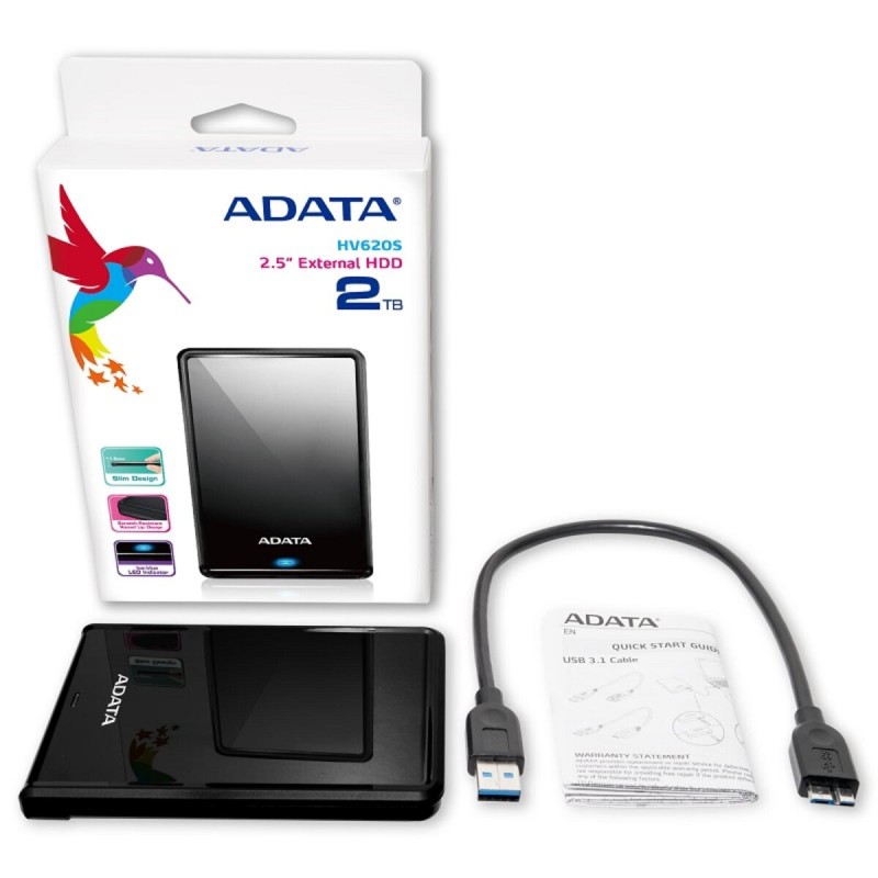 PHD External 2.5'' ADATA USB 3.2 Gen. 1 DashDrive Classic HV620S 1TB Slim Black