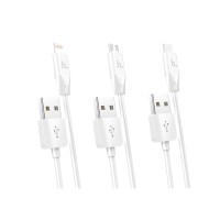 Кабель HOCO X1 USB to iP+Type-C+Micro 2.1A, 1m, PVC, PVC connectors, White