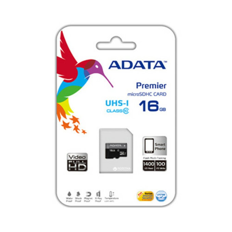 microSDHC (UHS-1) A-DATA Premier 16Gb Class 10 (R-80Mb/s)
