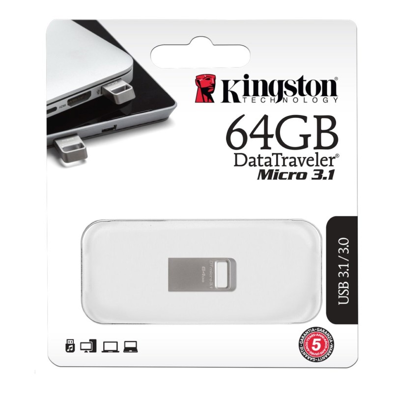 Flash Kingston USB 3.0 DTMicro USB 3.1/3.0 Type-A 64GB Metal