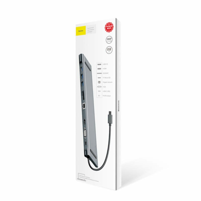USB-Hub Baseus Enjoyment Series Type-C Notebook HUB Adapter (GrayPD/HDMI/VGA/RJ45/SD/USB*3/Adapter )