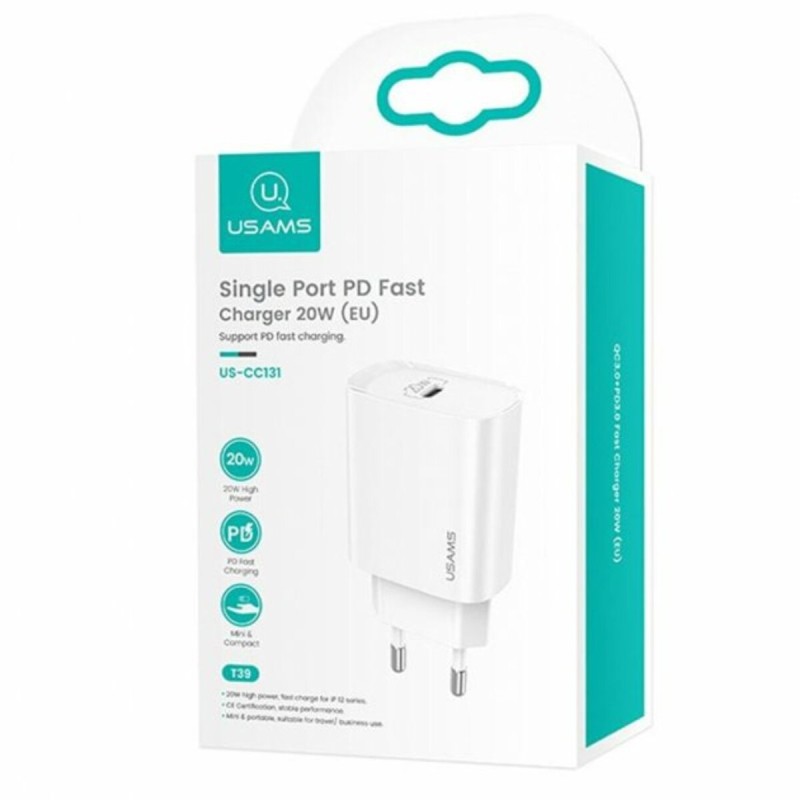 Мережевий зарядний пристрій Usams US-CC131 T39 PD Fast Charger 20W (EU) White