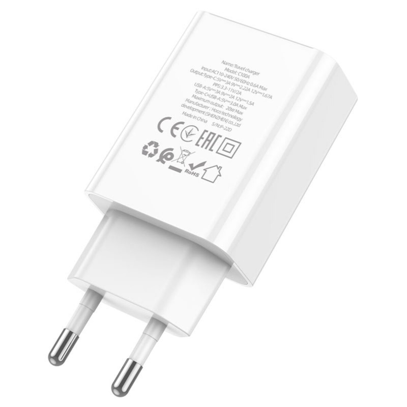 Мережевий зарядний пристрій HOCO C100A PD20W+QC3.0 charger with digital display White