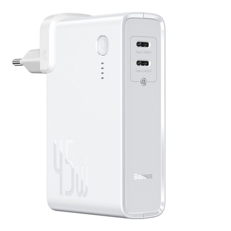 Зарядний пристрій Baseus Power Station (GaN) 2 in1 Q.C. Power bank Charger C+C 10000mAh 45W White