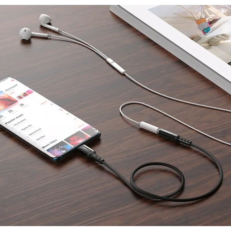 Кабель ACEFAST C1-07 USB-C to 3.5mm aluminum alloy headphones adapter cable Gray