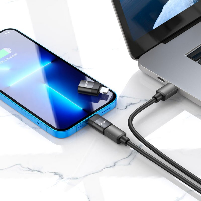 Кабель-перехiдник HOCO UA17 iP Male to Type-C female USB2.0 adapter Black