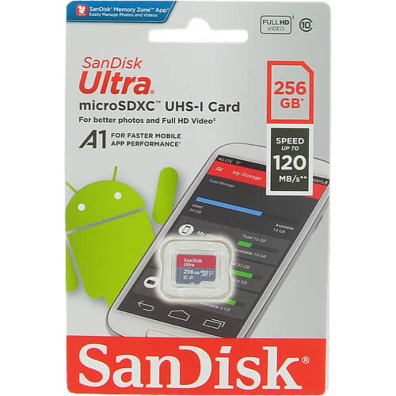 microSDXC (UHS-1) SanDisk Ultra 256Gb class 10 A1 (120Mb/s)