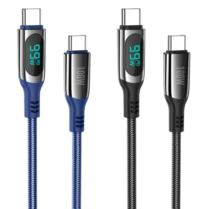 Кабель HOCO S51 Type-C to Type-C 100W, 1.2m, nylon, zinc+TPE connectors, Black