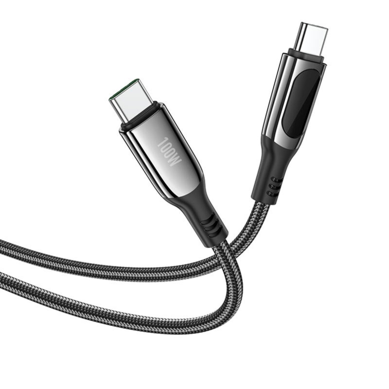 Кабель HOCO S51 Type-C to Type-C 100W, 1.2m, nylon, zinc+TPE connectors, Black