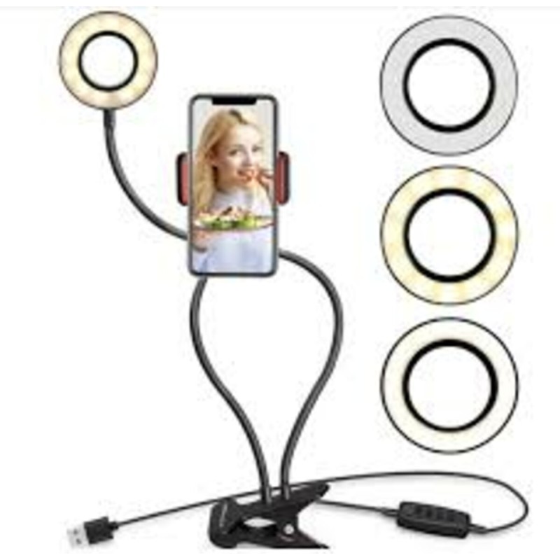 Кільцева LED лампа Professional Live Stream 16 см + стійка + подвійний тримач для телефона