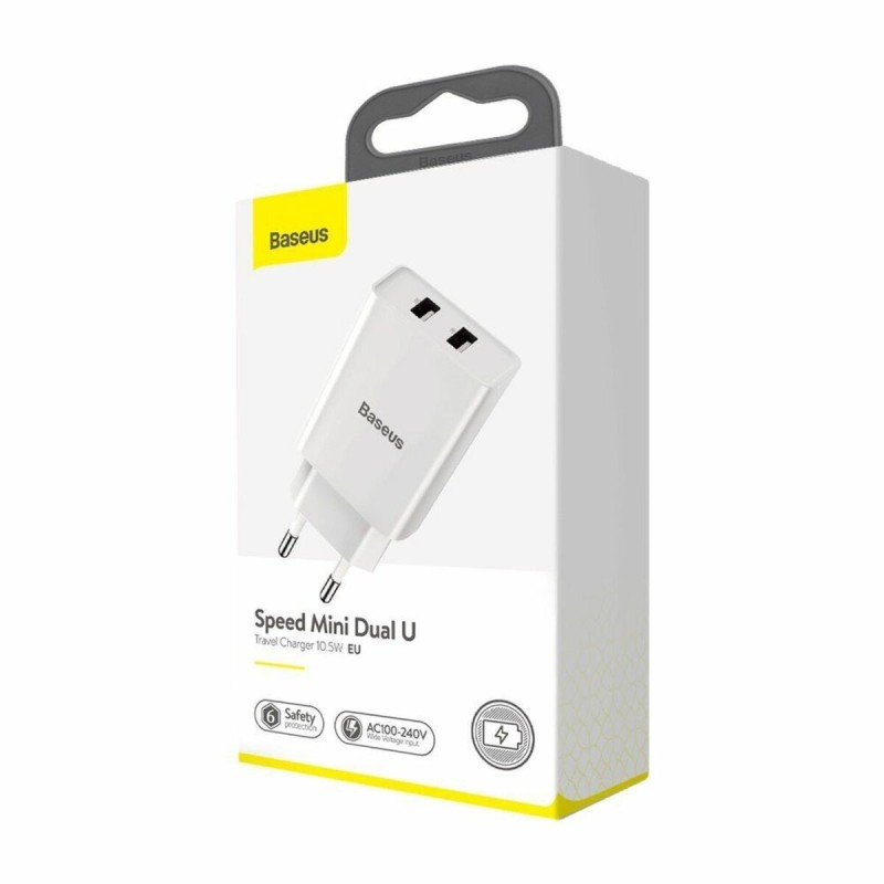 Мережевий зарядний пристрій Baseus Speed Mini Dual U Charger 10.5W White