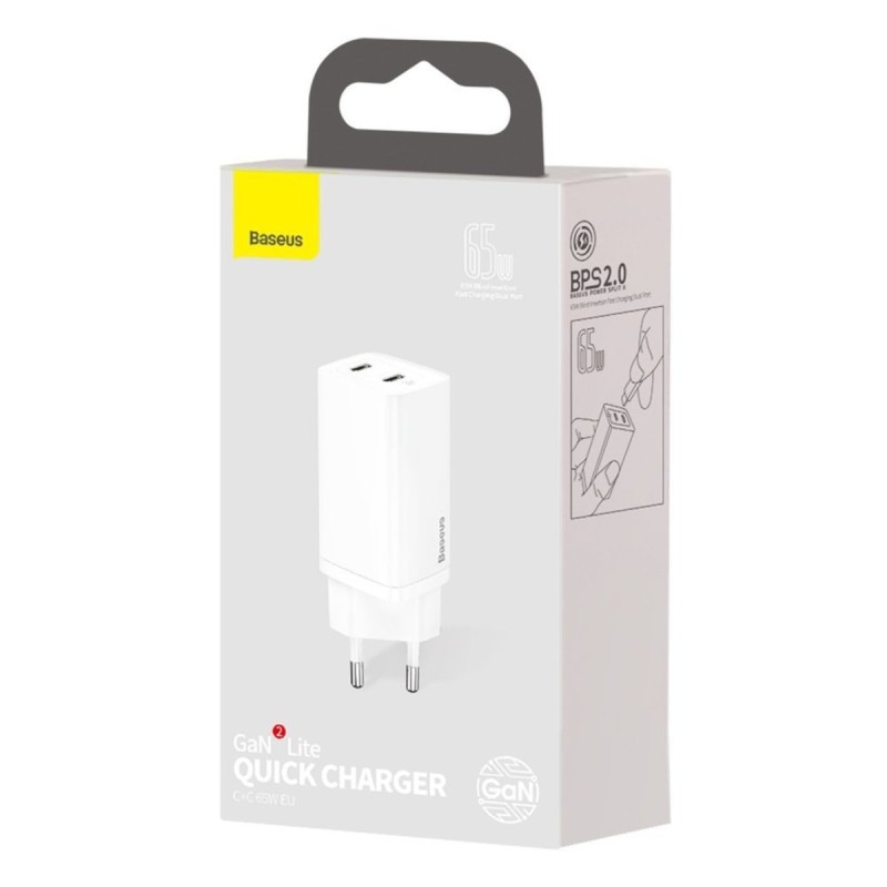 Мережевий зарядний пристрій Baseus GaN Lite Quick Charger C+C 65W EU White