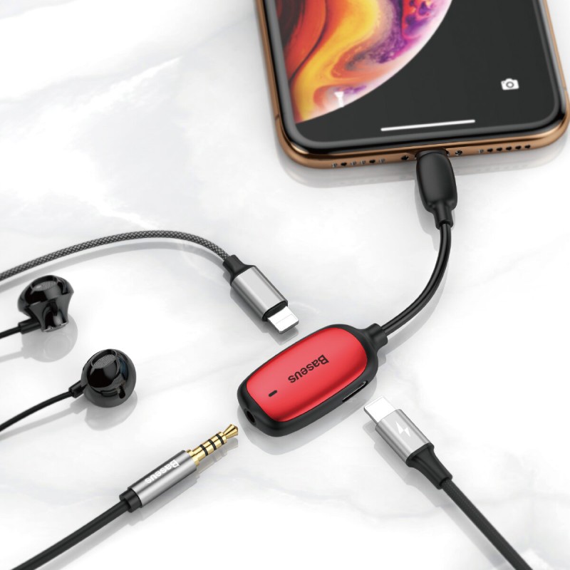 Кабель-перехiдник Baseus IP Male to Dual iP&3.5mm Female L51 Red+Black