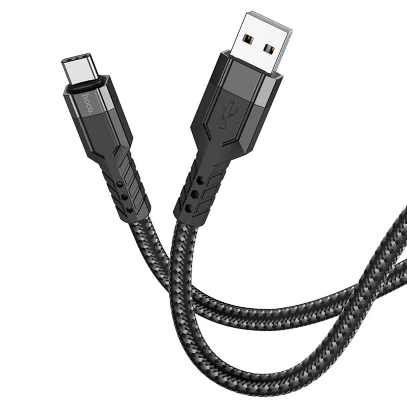 Кабель HOCO U110 USB to Type-C 2.4A, 1.2m, nylon, aluminum connectors, Black