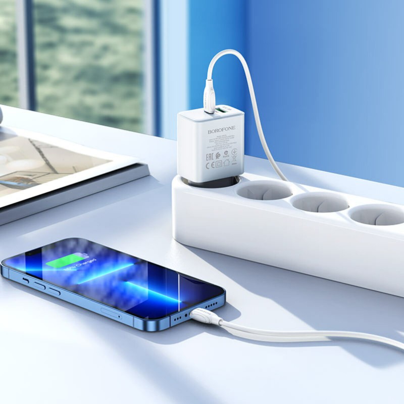 Мережевий зарядний пристрій BOROFONE BA67A PD20W+QC3.0 charger set(Type-C to iP) White