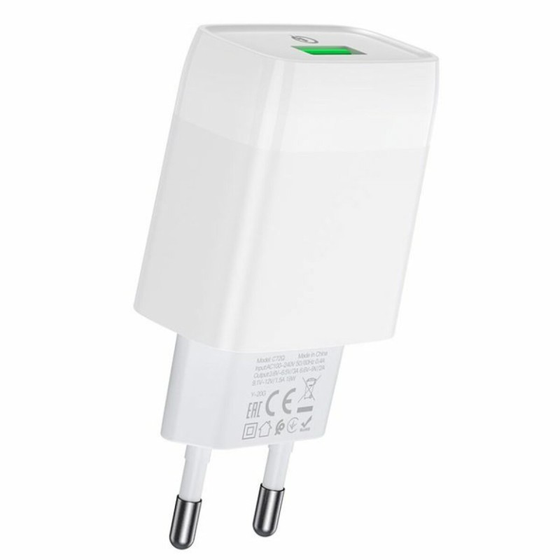 Мережевий зарядний пристрій HOCO C72Q Glorious single port QC3.0 charger 18W White