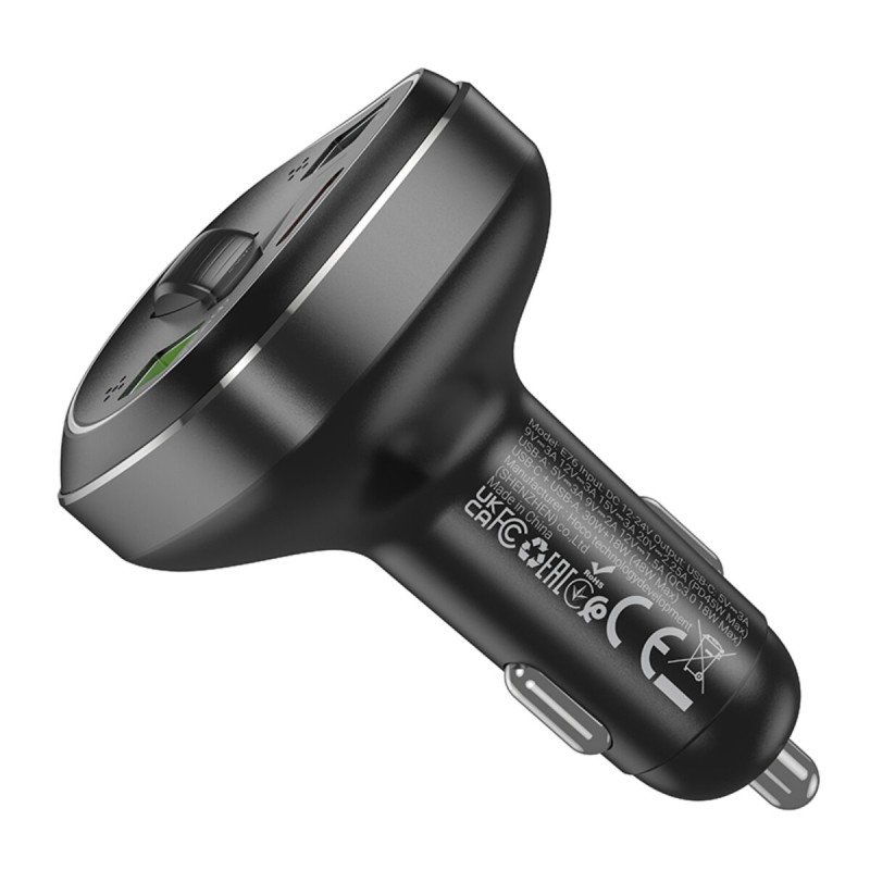 Автомобільний зарядний пристрій HOCO E76 Pole PD45W+QC3.0 car BT FM transmitter Obsidian Black