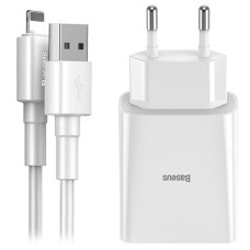 Мережевий зарядний пристрій Baseus Speed Mini Dual U Charger 10.5W ( With Mini White Cable IP) White