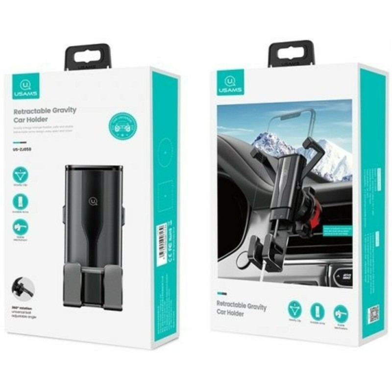 Тримач для мобільного Usams US-ZJ058 Retractable Gravity Car Holder Black