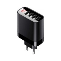 Мережевий зарядний пристрій Baseus Mirror Lake Digital Display 4USB Travel Charger 30W (EU) Black