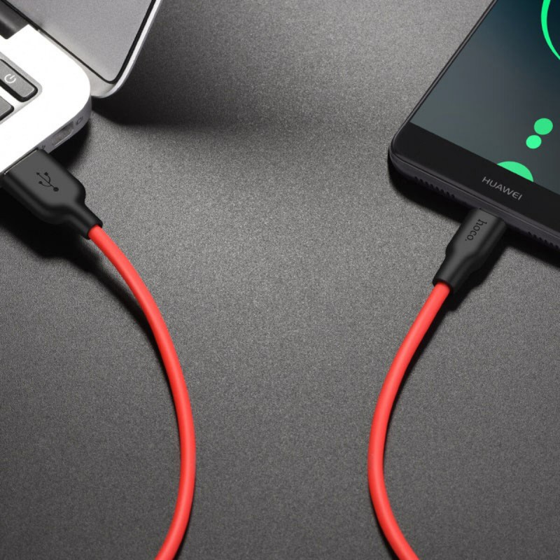 Кабель HOCO X21 Plus USB to Type-C 3A, 2m, silicone, silicone connectors, Black+Red