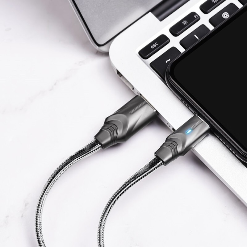 Кабель BOROFONE BU12 USB to iP, 2.4A, 1.2m, silicone, zinc connectors, light indicator, Black