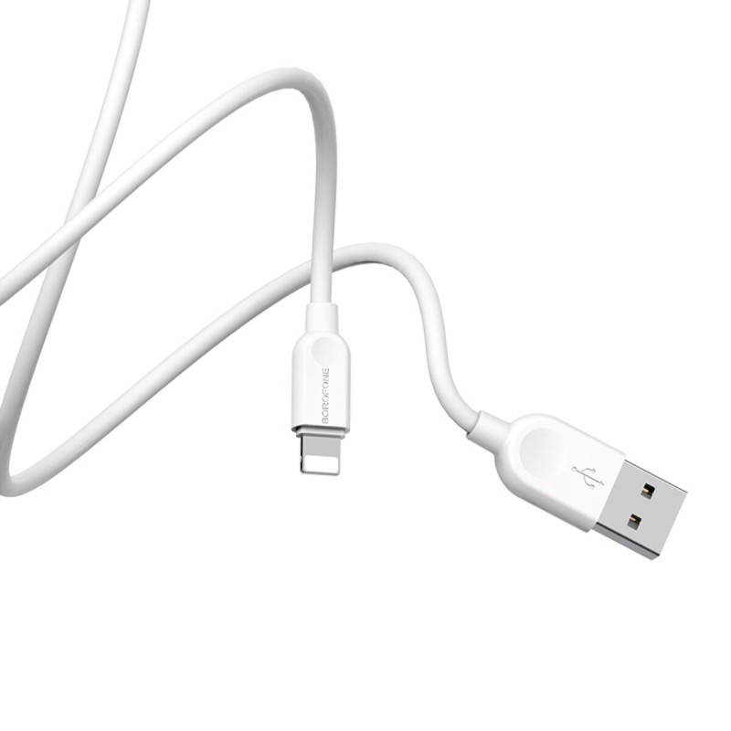 Кабель BOROFONE BX14 USB to iP 2.4A, 2m, PVC, TPE connectors, White