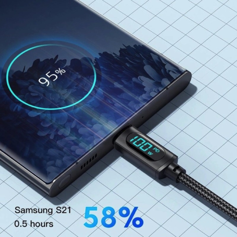 Кабель Essager Enjoy LED Digital Display USB Charging Cable Type C to Type C 100W 2m black (EXCTT1-XYA01-P)