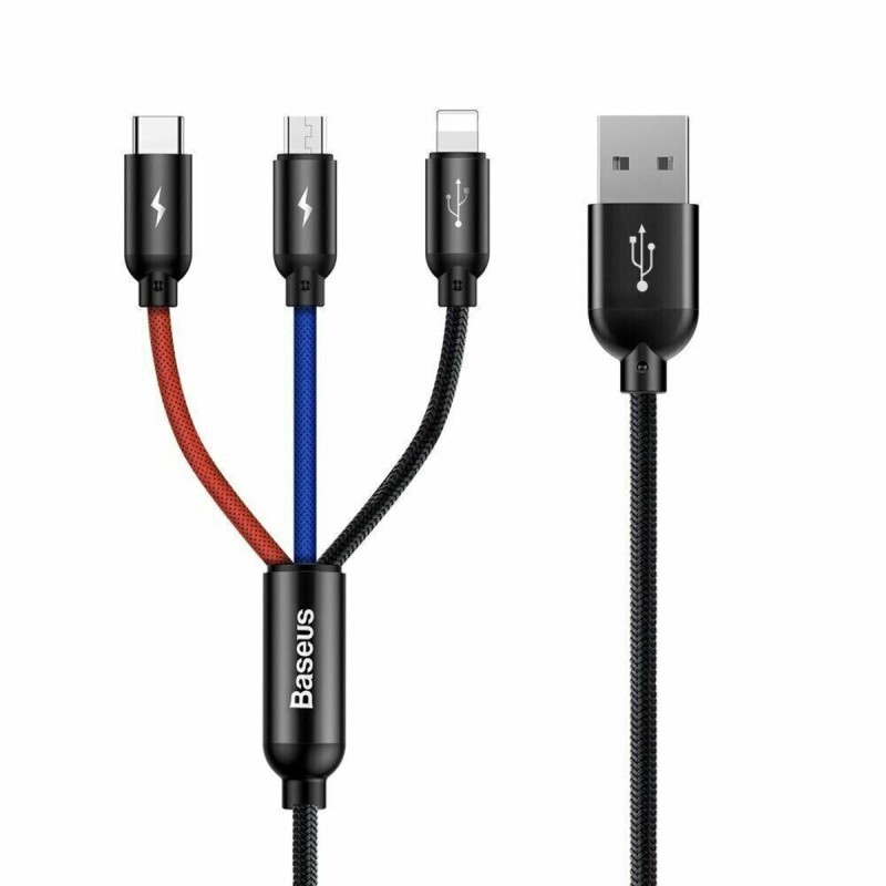 Кабель Baseus Three Primary Colors 3-in-1 Cable USB For M+L+T 3.5A 1.2m Black