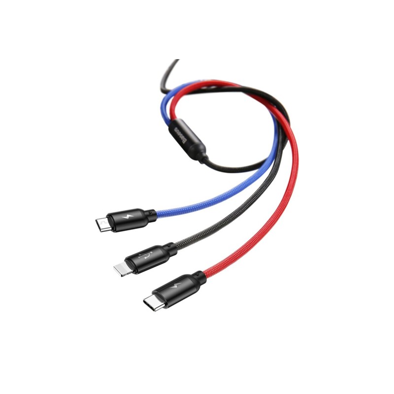 Кабель Baseus Three Primary Colors 3-in-1 Cable USB For M+L+T 3.5A 1.2m Black